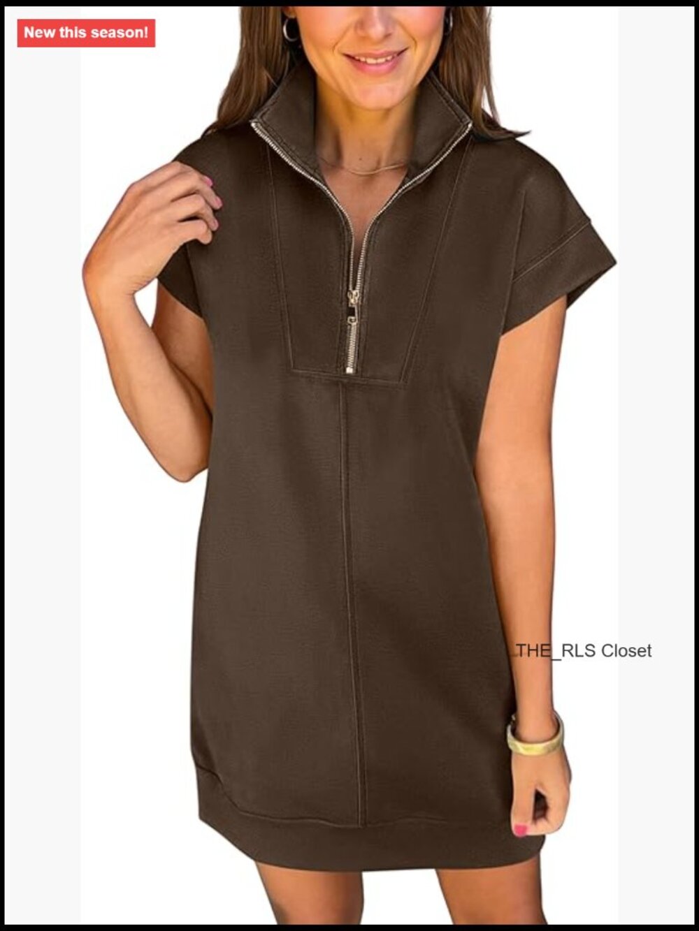 Half Zip Cap Sleeve Wrinkle-Free Tshirt Dress Casual Summer Beach